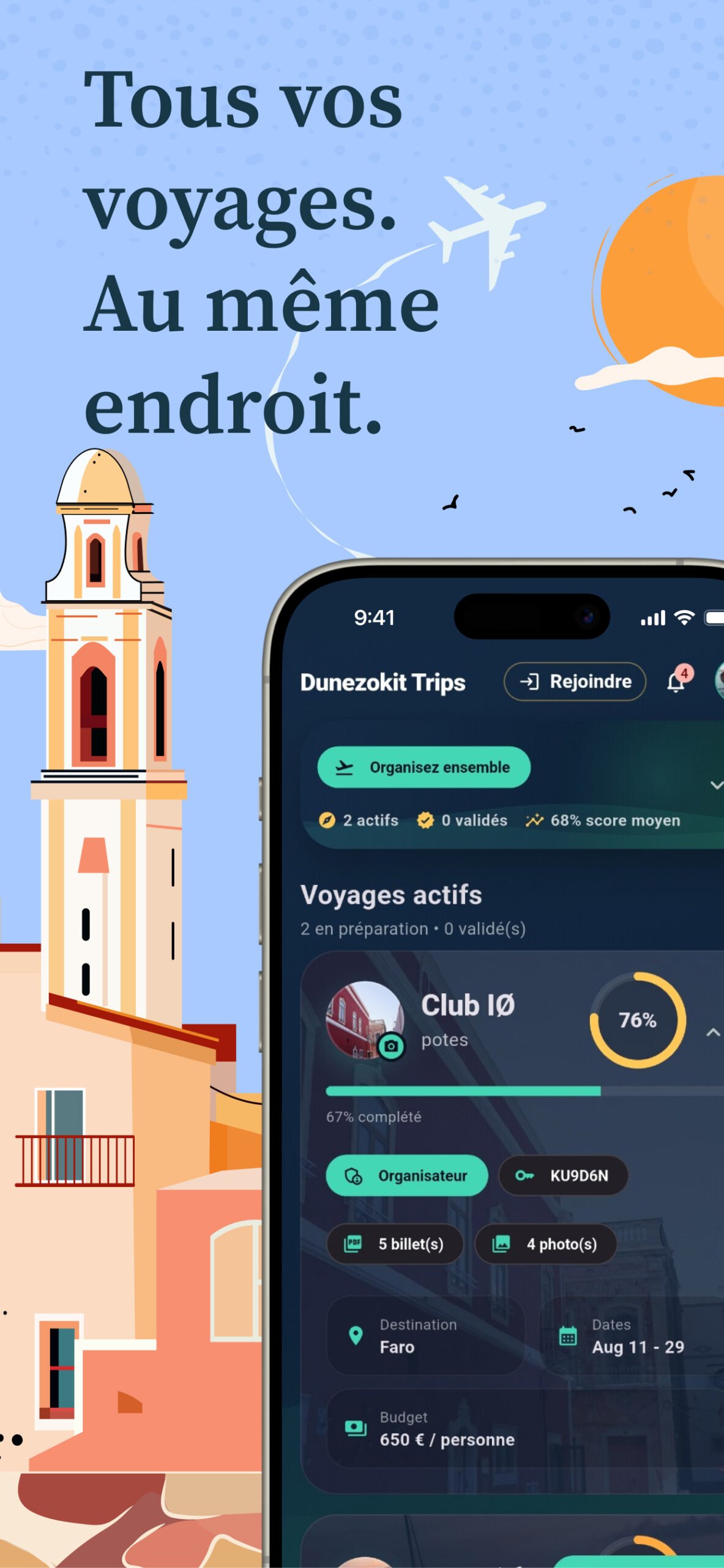 Capture de l’application Dunezokit en français — écran 1