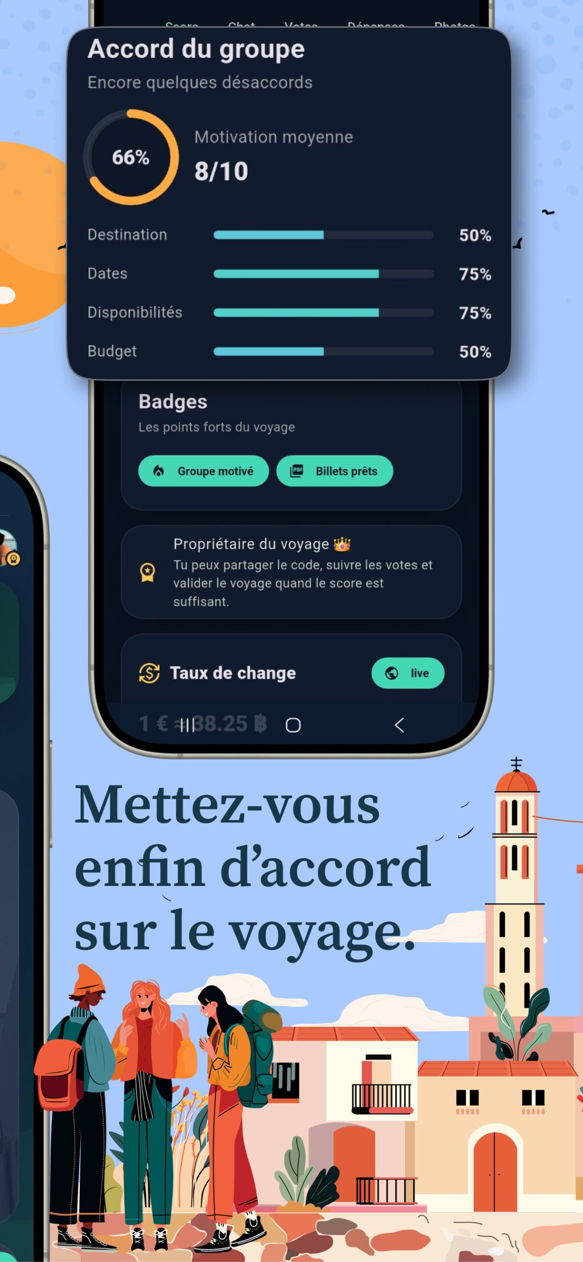 Application voyage entre amis Dunezokit — écran de l’application en français